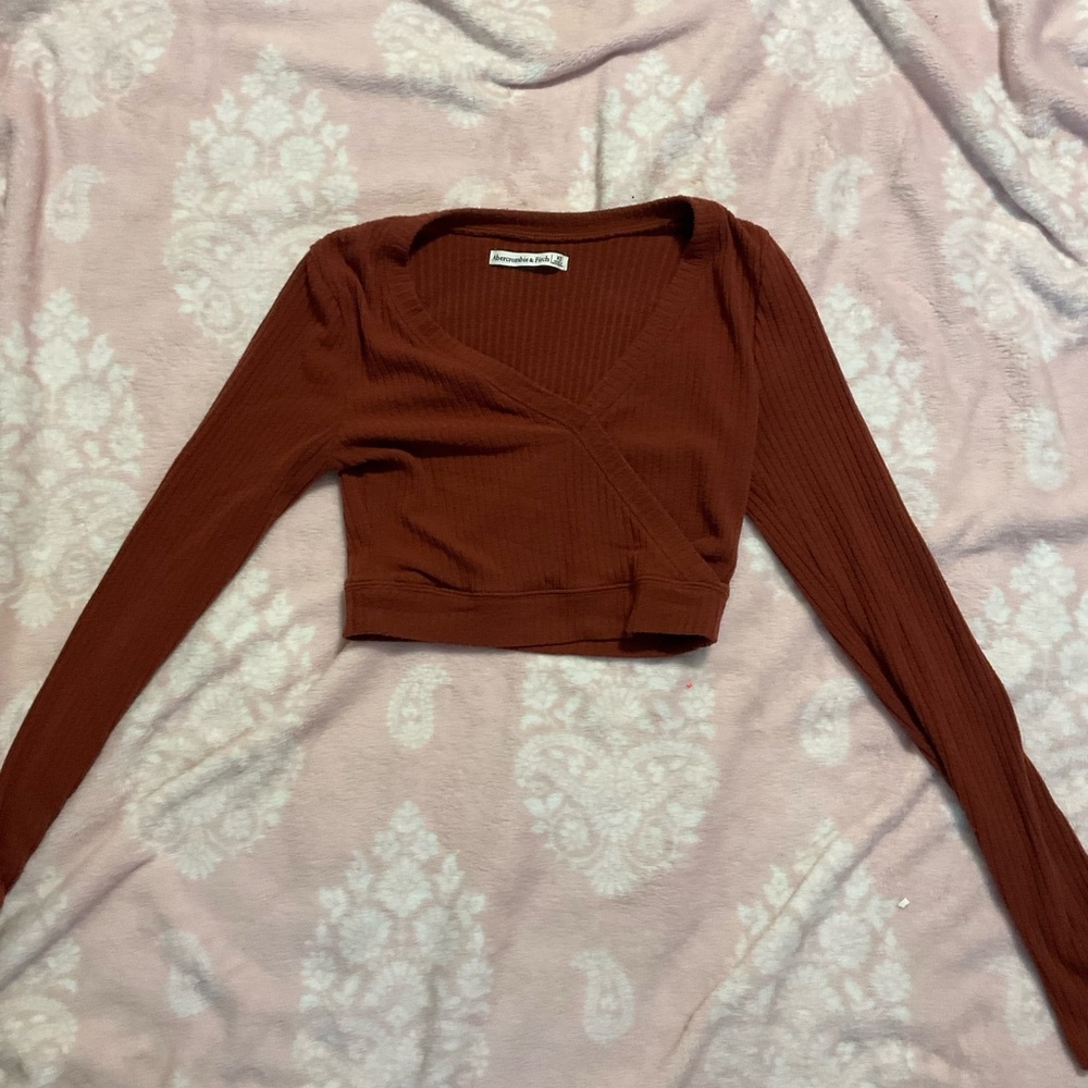 Abercrombie & Fitch Rust Ribbed Wrap Blouse